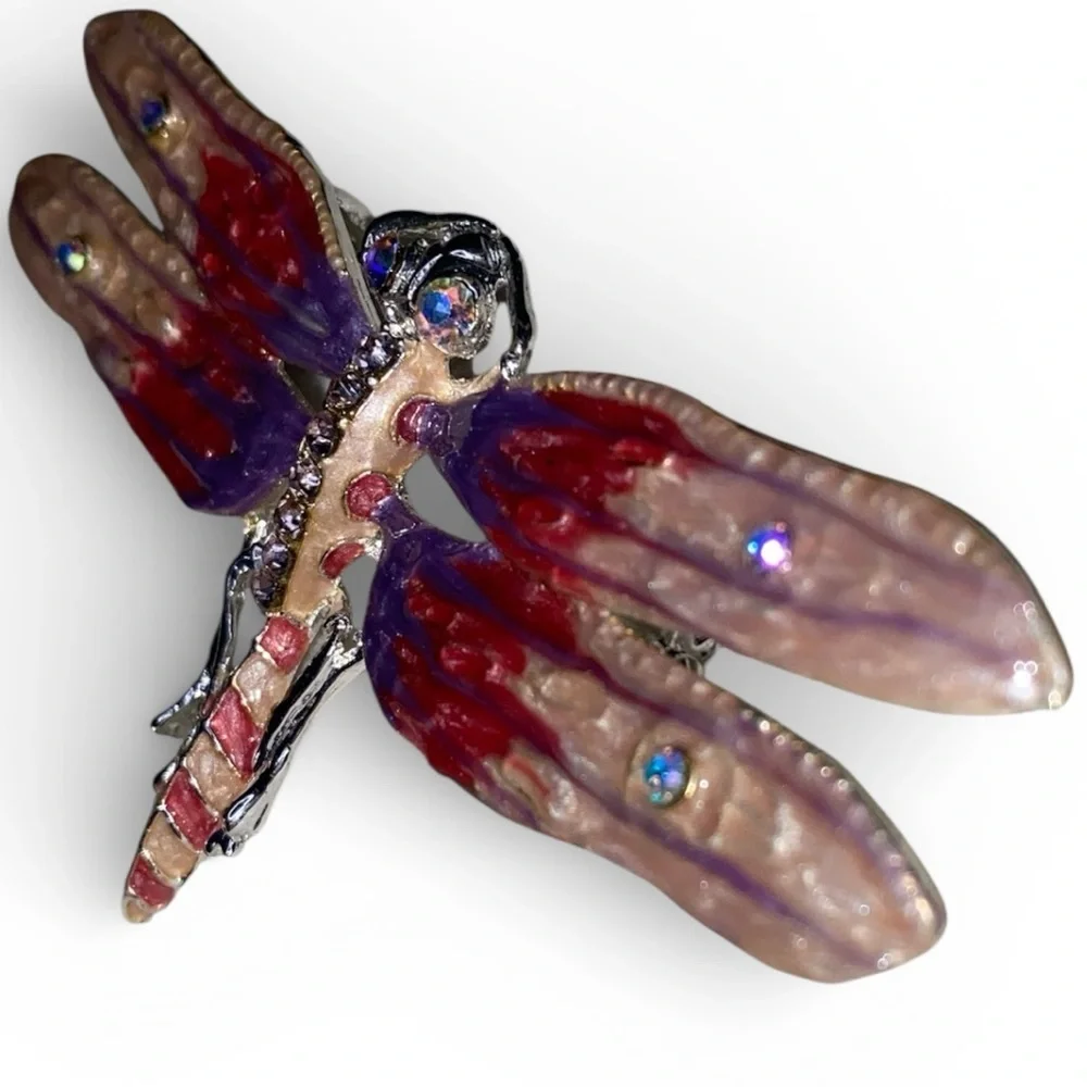 NEW FIREFLY BROOCH PENDANT Rhinestone Art Nouveau Pink/Lavender/Silver (tone) - Picture 2 of 4